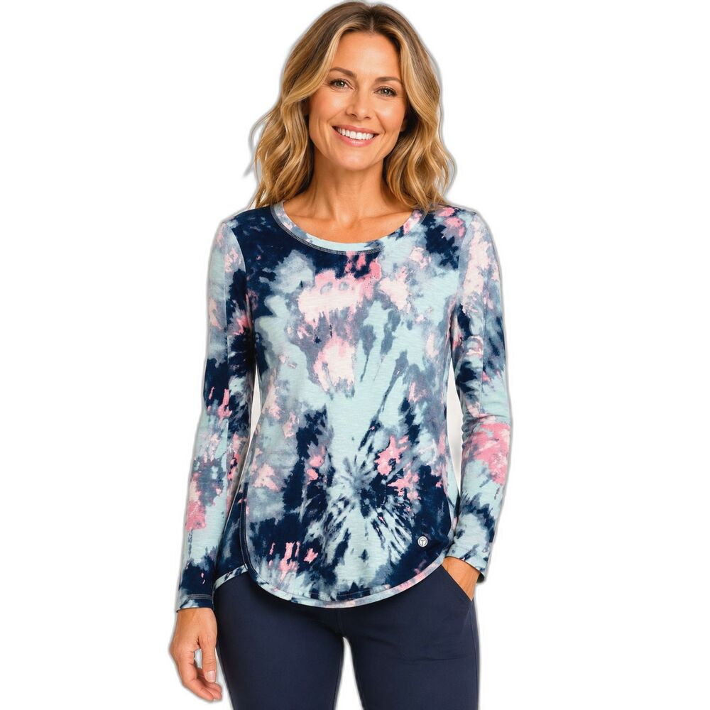 T by Talbots Fresh Jersey Tee Tie Dye Petite Medium Blue Pink Stretch Top
